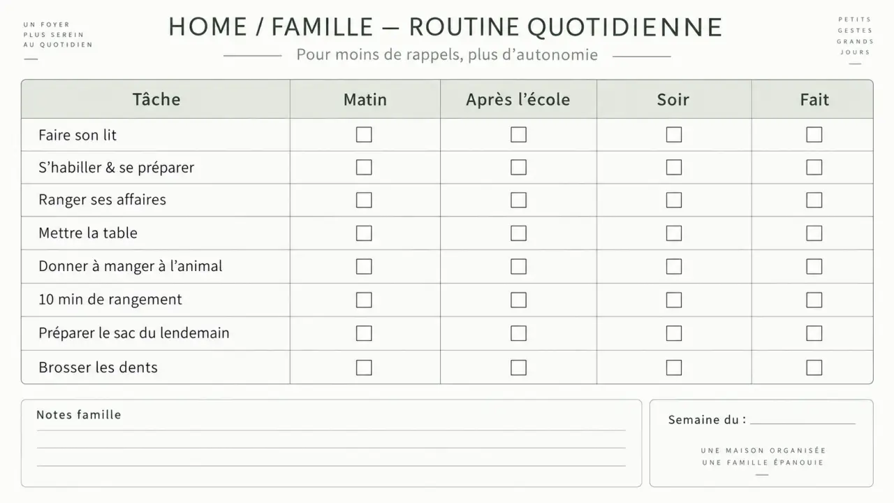 Un tableau des tâches quotidiennes à imprimer pour réduire les rappels au quotidien