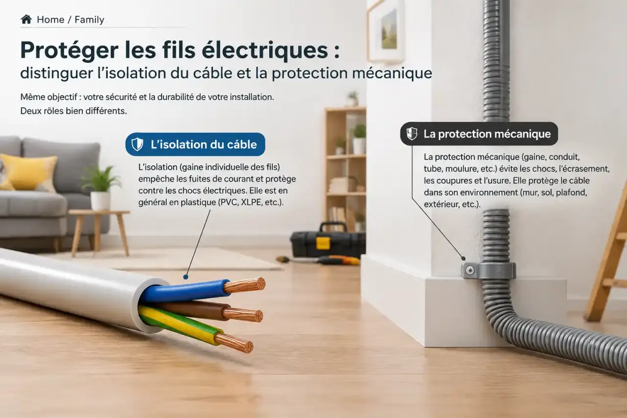 Protéger les fils électriques : distinguer l’isolation du câble et la protection mécanique