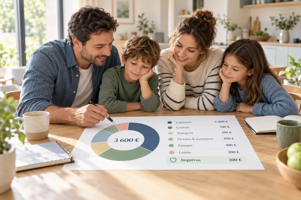 Exemple de budget pour une famille de 4 personnes : 3 600 € répartis sans oublier les imprévus
